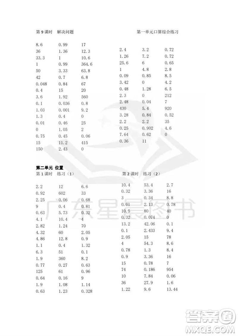 吉林出版集團股份有限公司2023年秋小學數學口算速算心算五年級上冊人教版參考答案