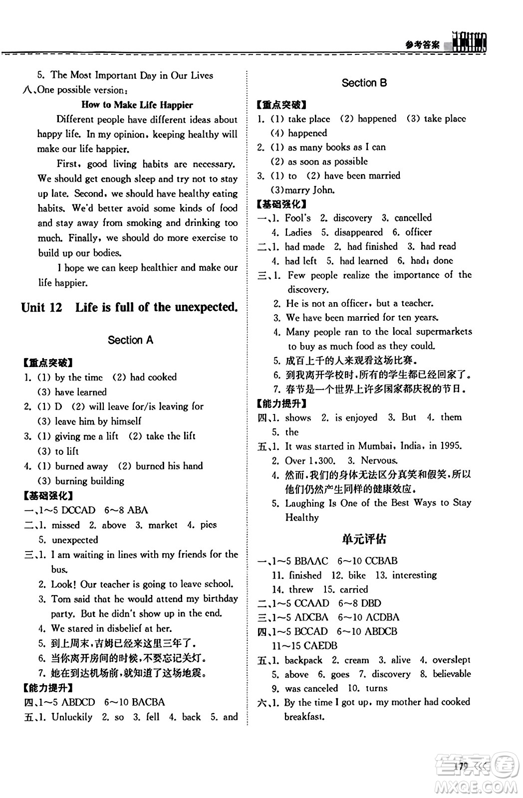 山東科學(xué)技術(shù)出版社2023年秋初中同步練習(xí)冊(cè)九年級(jí)英語(yǔ)全一冊(cè)人教版答案