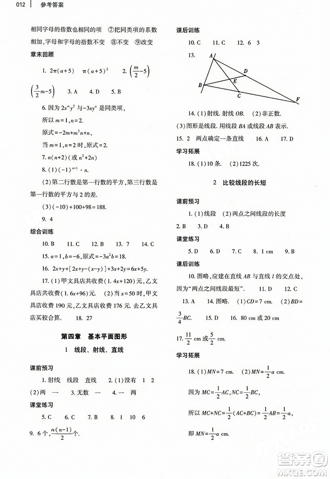 大象出版社2023年秋基礎(chǔ)訓(xùn)練七年級數(shù)學(xué)上冊北師大版答案