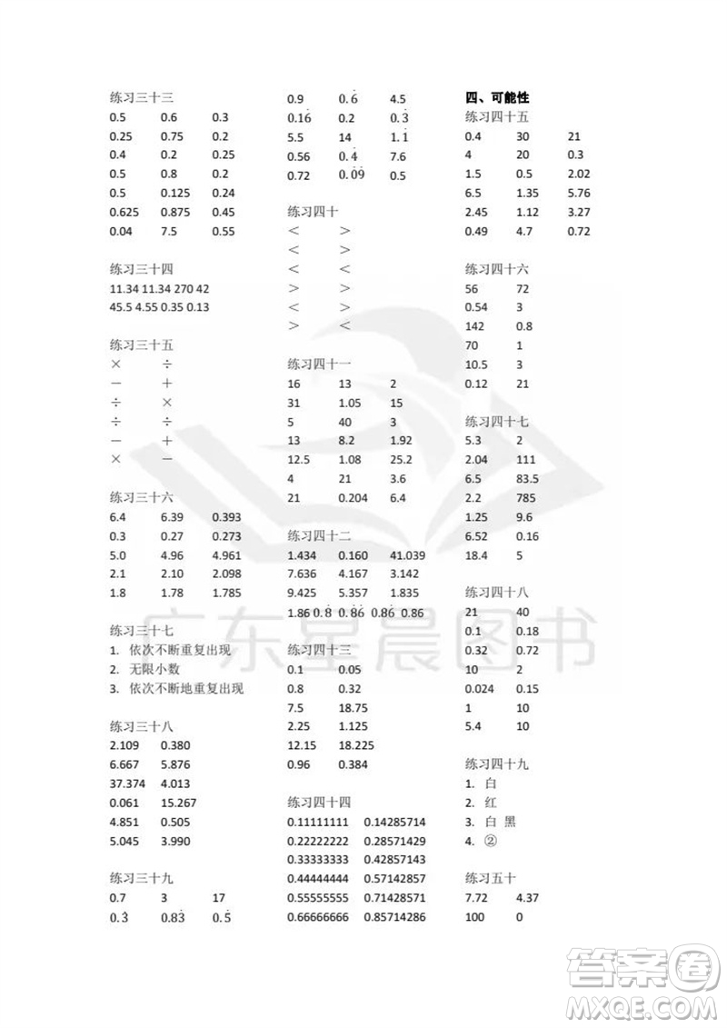 廣東人民出版社2023年秋核心素養(yǎng)數(shù)學(xué)口算每天一練五年級(jí)上冊(cè)人教版參考答案
