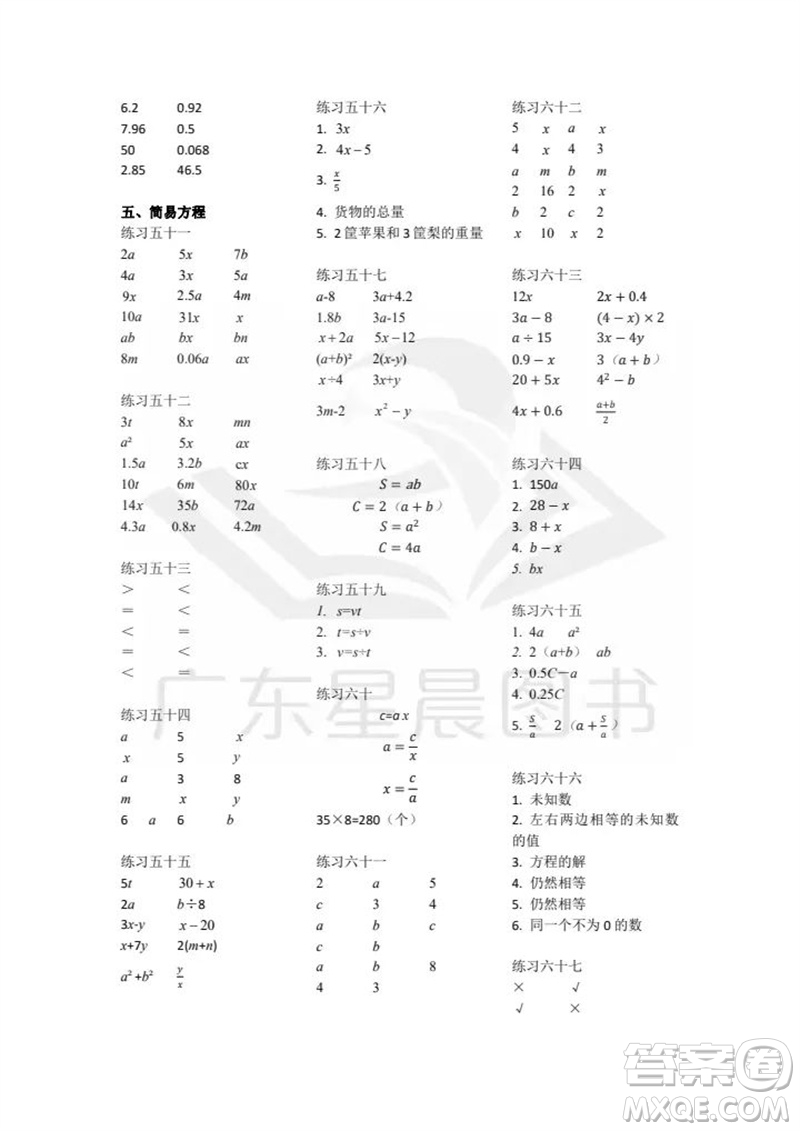 廣東人民出版社2023年秋核心素養(yǎng)數(shù)學(xué)口算每天一練五年級(jí)上冊(cè)人教版參考答案