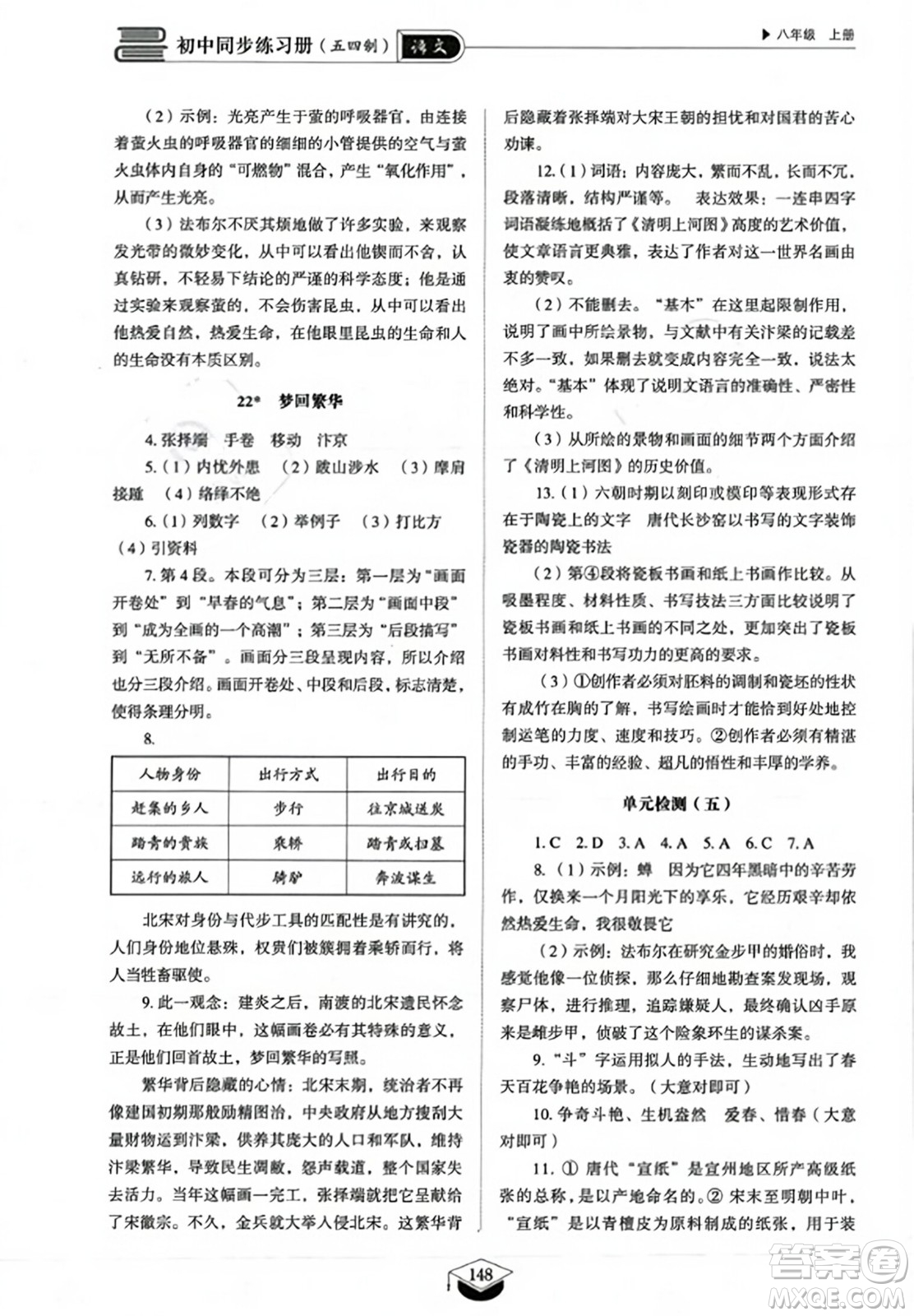 山東教育出版社2023年秋初中同步練習(xí)冊八年級語文上冊人教版五四制答案