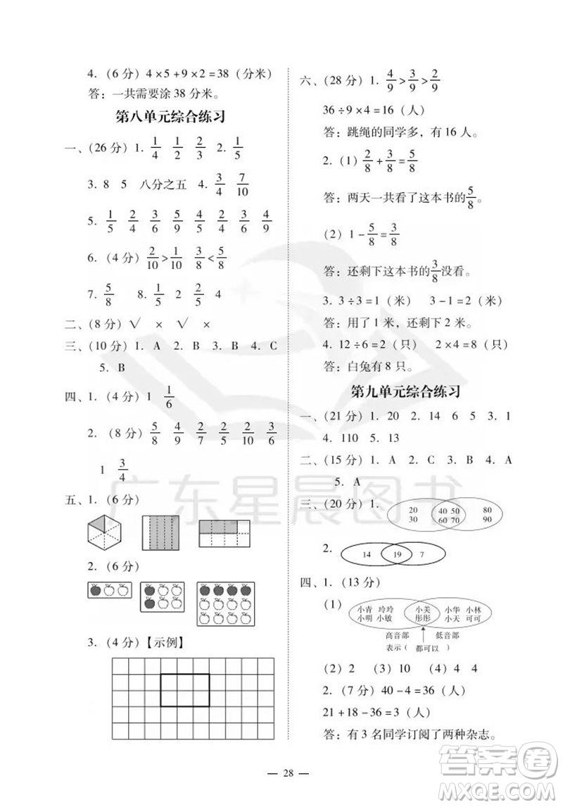 廣州出版社2023年秋小學(xué)數(shù)學(xué)目標(biāo)實施手冊三年級上冊人教版廣州專版參考答案