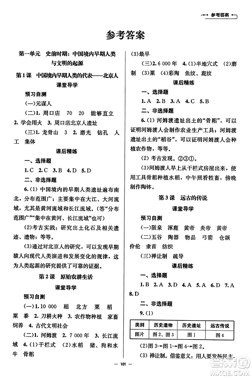 北京師范大學出版社2023年秋初中同步練習冊七年級中國歷史上冊人教版答案