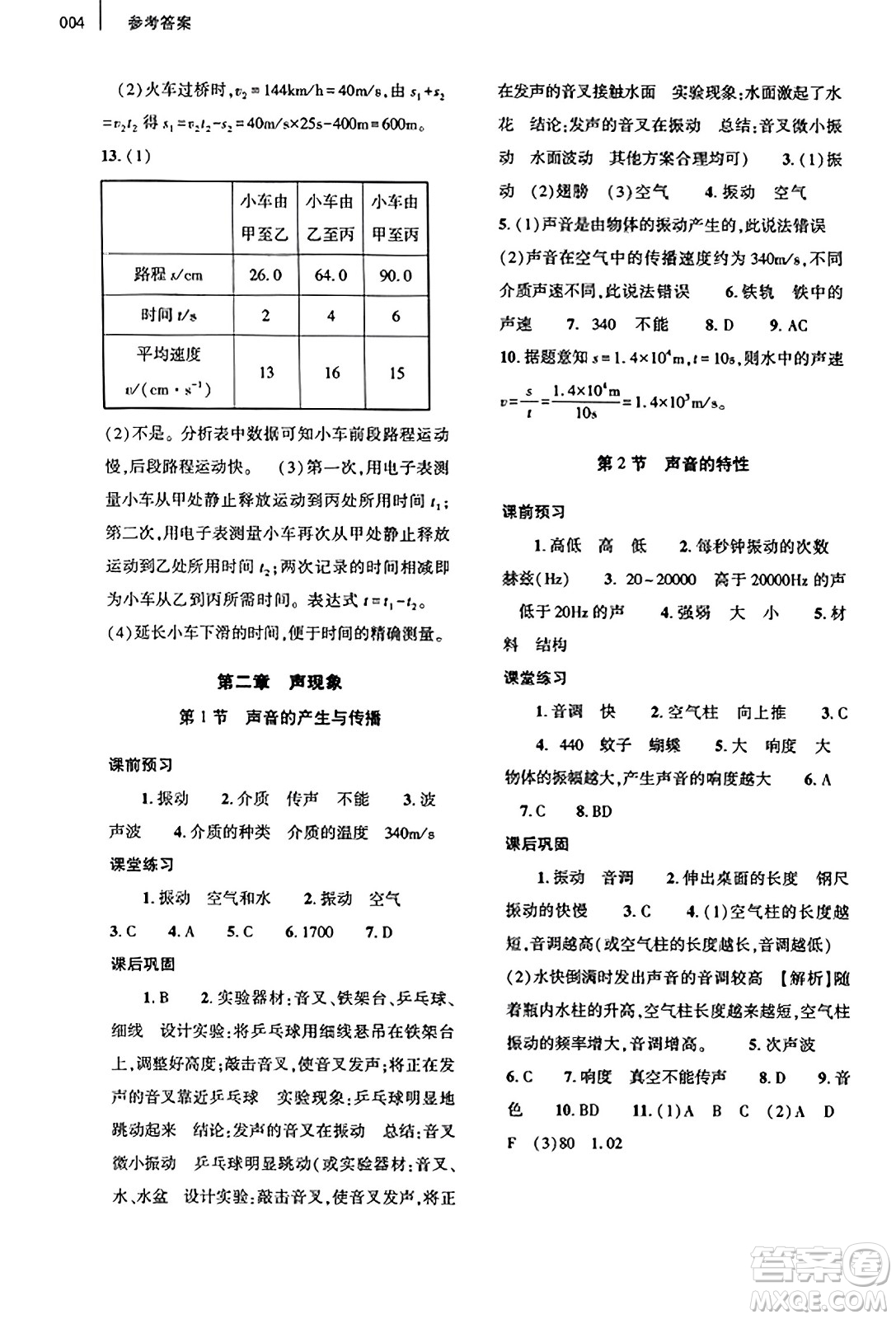 大象出版社2023年秋基礎(chǔ)訓(xùn)練八年級物理上冊人教版答案