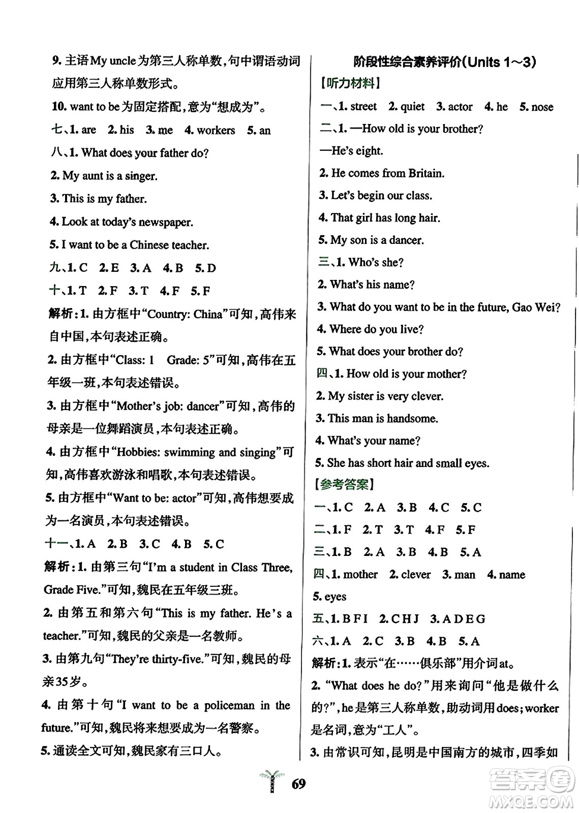 陜西師范大學(xué)出版總社2023年秋PASS小學(xué)學(xué)霸沖A卷五年級英語上冊人教精通版答案