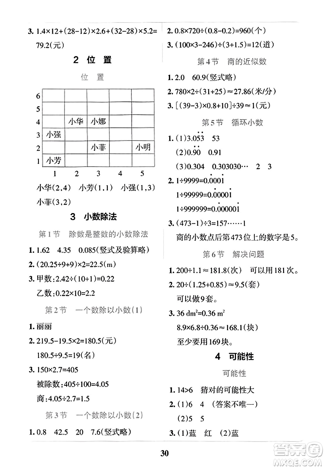 陜西師范大學(xué)出版總社2023年秋PASS小學(xué)學(xué)霸沖A卷五年級數(shù)學(xué)上冊人教版答案