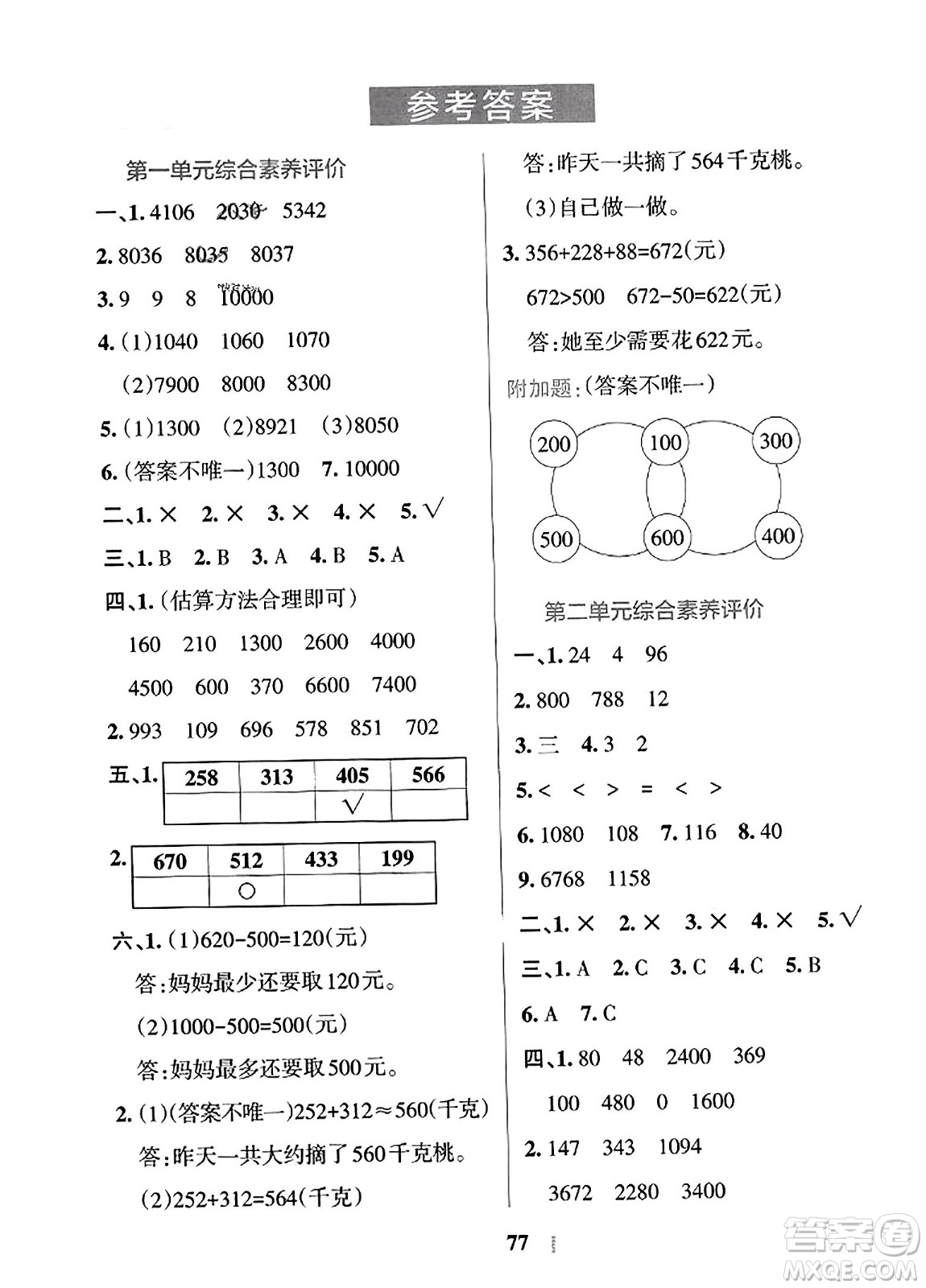 陜西師范大學(xué)出版總社2023年秋PASS小學(xué)學(xué)霸沖A卷三年級數(shù)學(xué)上冊冀教版答案