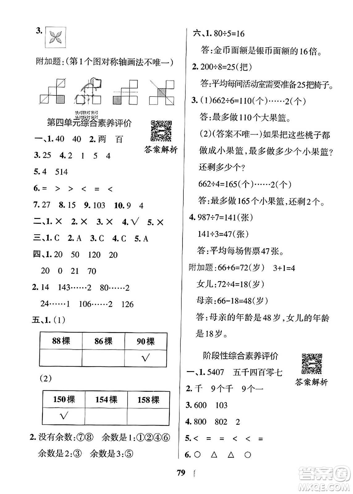 陜西師范大學(xué)出版總社2023年秋PASS小學(xué)學(xué)霸沖A卷三年級數(shù)學(xué)上冊冀教版答案