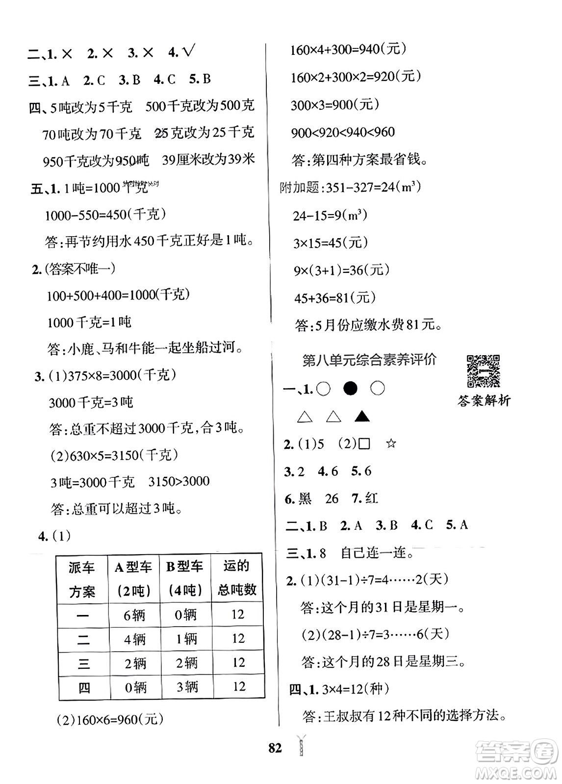 陜西師范大學(xué)出版總社2023年秋PASS小學(xué)學(xué)霸沖A卷三年級數(shù)學(xué)上冊冀教版答案