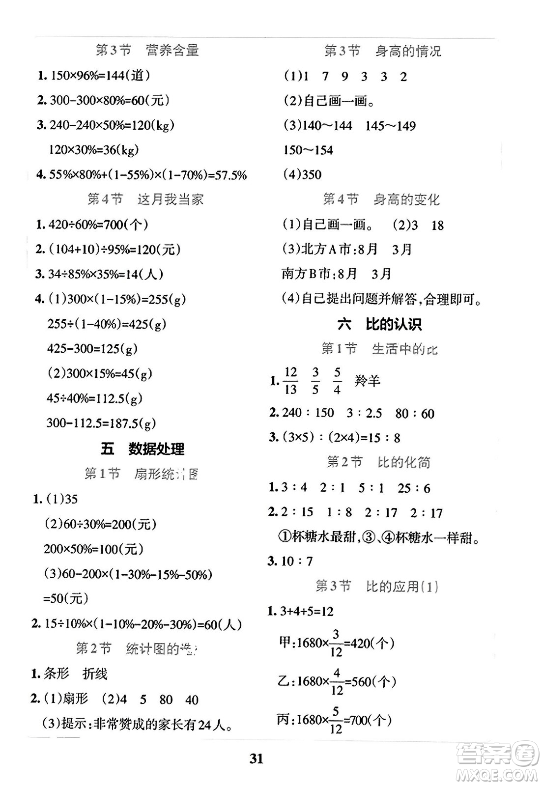 陜西師范大學(xué)出版總社2023年秋PASS小學(xué)學(xué)霸沖A卷六年級(jí)數(shù)學(xué)上冊(cè)北師大版答案