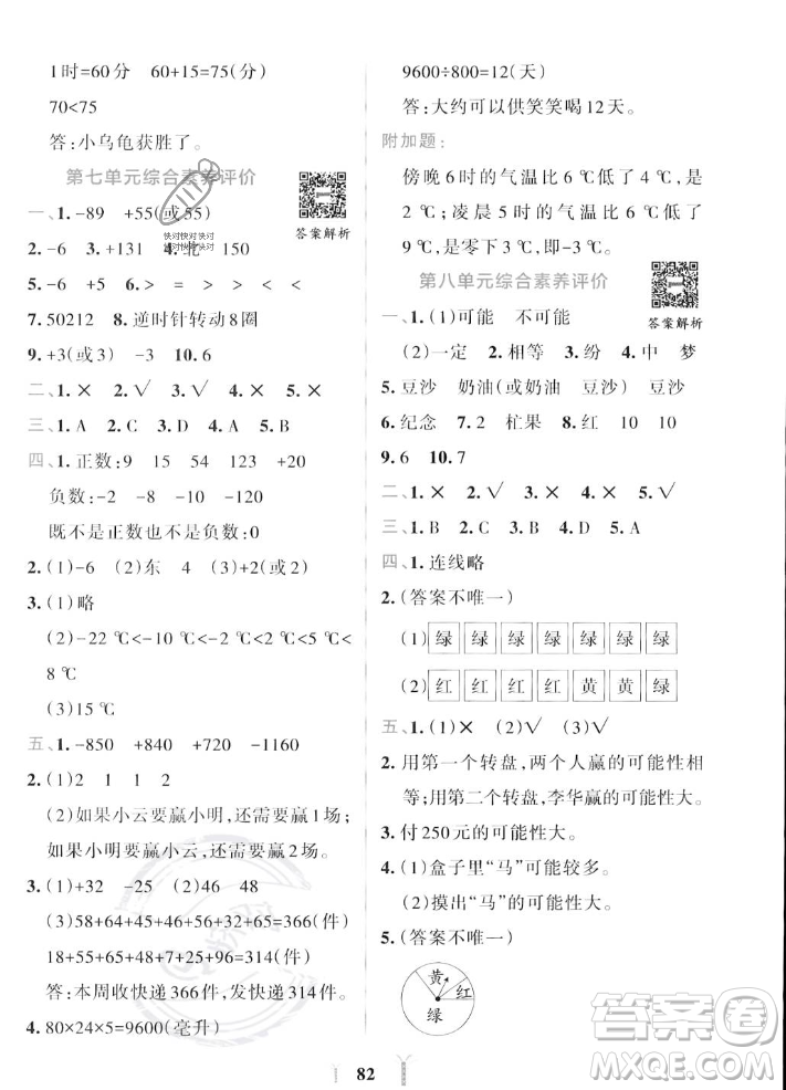 陜西師范大學(xué)出版總社2023年秋PASS小學(xué)學(xué)霸沖A卷四年級(jí)數(shù)學(xué)上冊(cè)北師大版答案