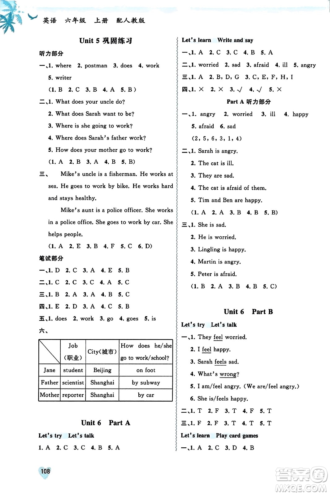 廣西教育出版社2023年秋新課程學(xué)習(xí)與測評同步學(xué)習(xí)六年級英語上冊人教版答案