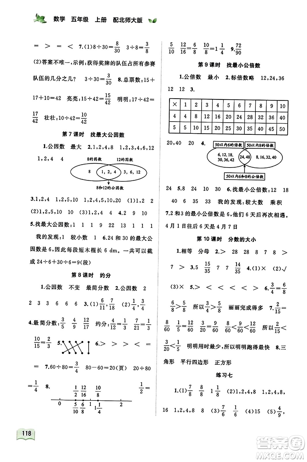 廣西教育出版社2023年秋新課程學(xué)習(xí)與測評同步學(xué)習(xí)五年級數(shù)學(xué)上冊北師大版答案