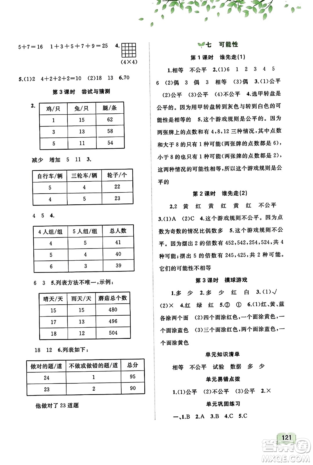 廣西教育出版社2023年秋新課程學(xué)習(xí)與測評同步學(xué)習(xí)五年級數(shù)學(xué)上冊北師大版答案
