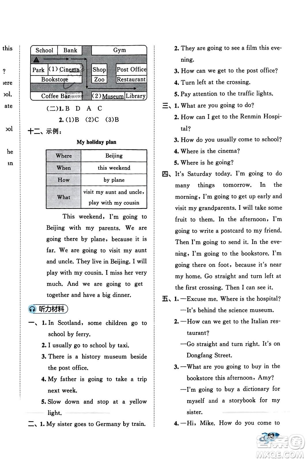 首都師范大學(xué)出版社2023年秋53全優(yōu)卷六年級(jí)英語上冊(cè)人教PEP版答案