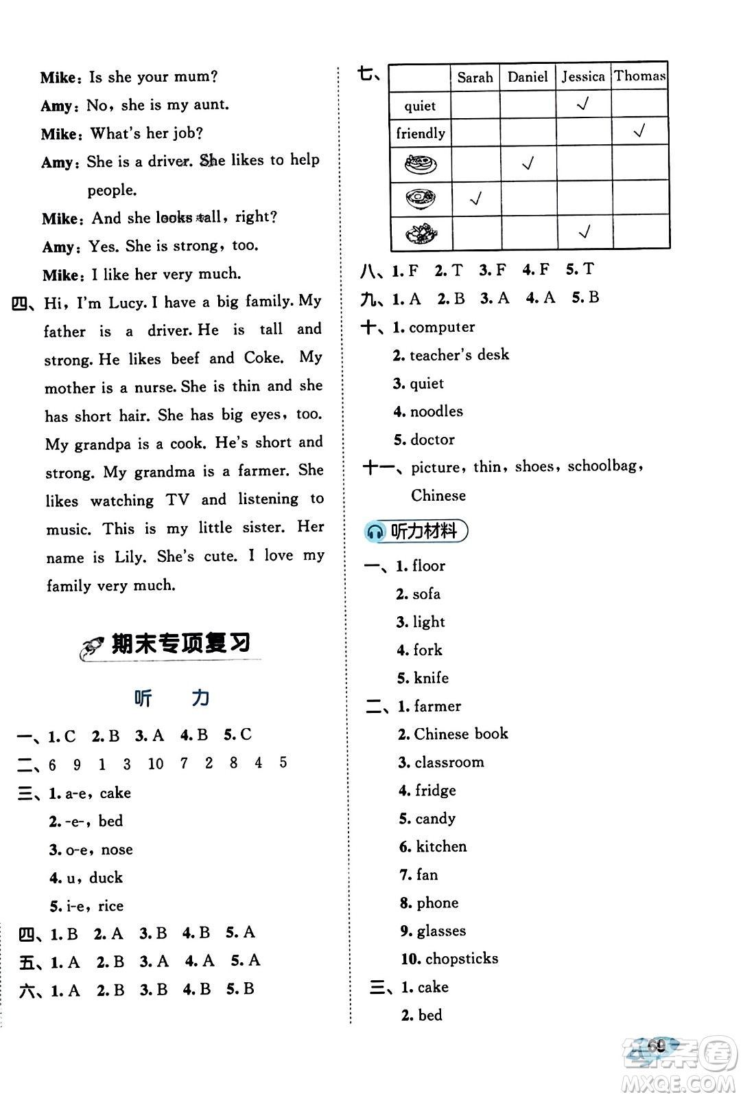 首都師范大學(xué)出版社2023年秋53全優(yōu)卷四年級英語上冊人教PEP版答案