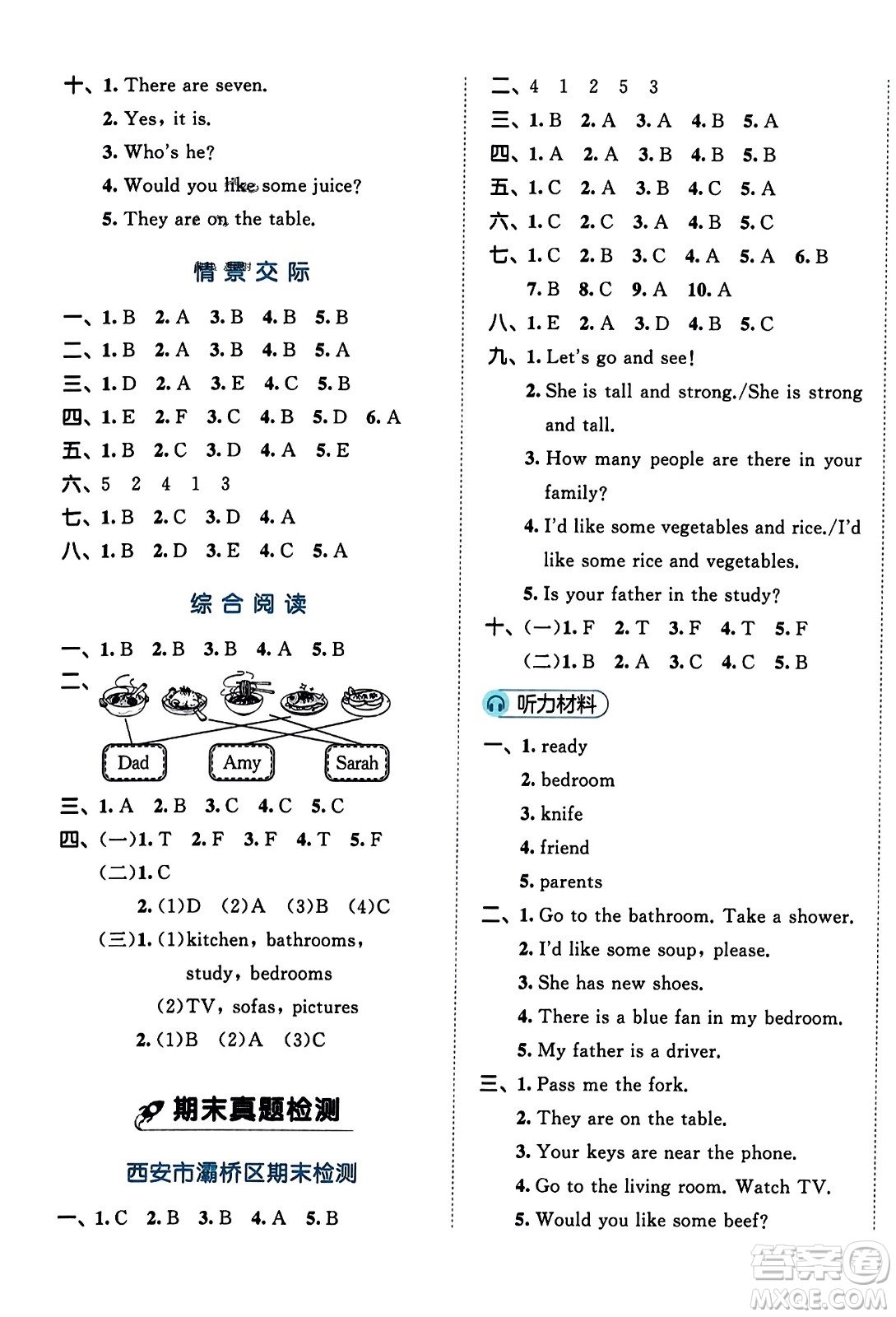 首都師范大學(xué)出版社2023年秋53全優(yōu)卷四年級英語上冊人教PEP版答案