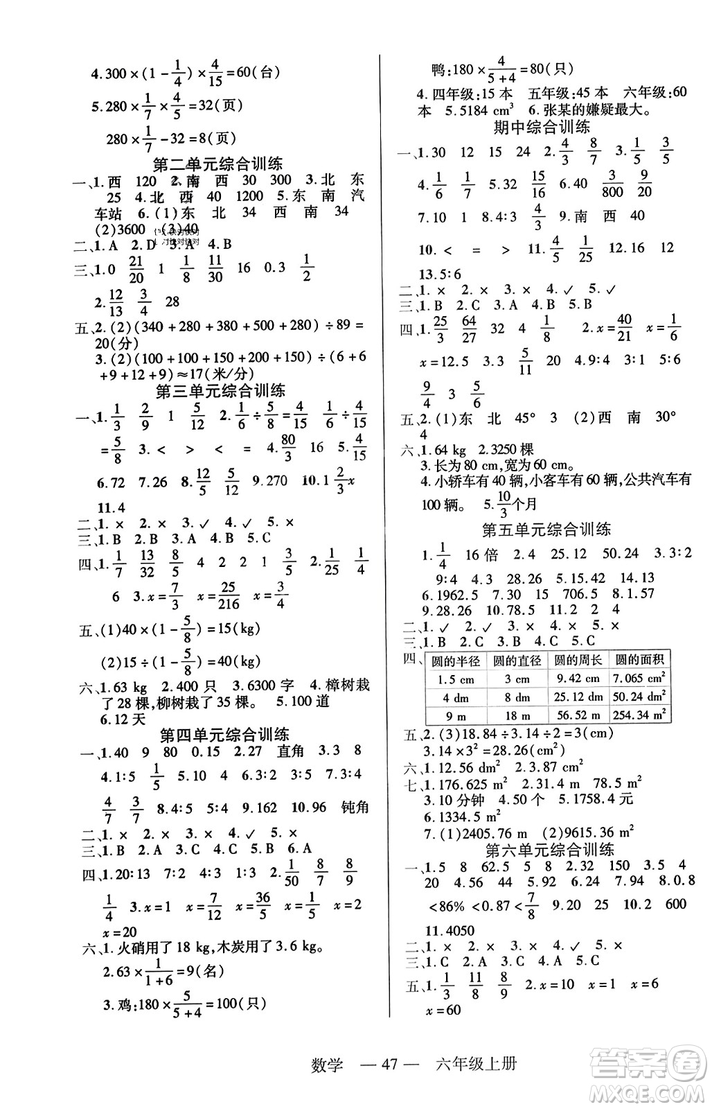 二十一世紀出版社2023年秋新課程新練習六年級數(shù)學上冊人教版答案