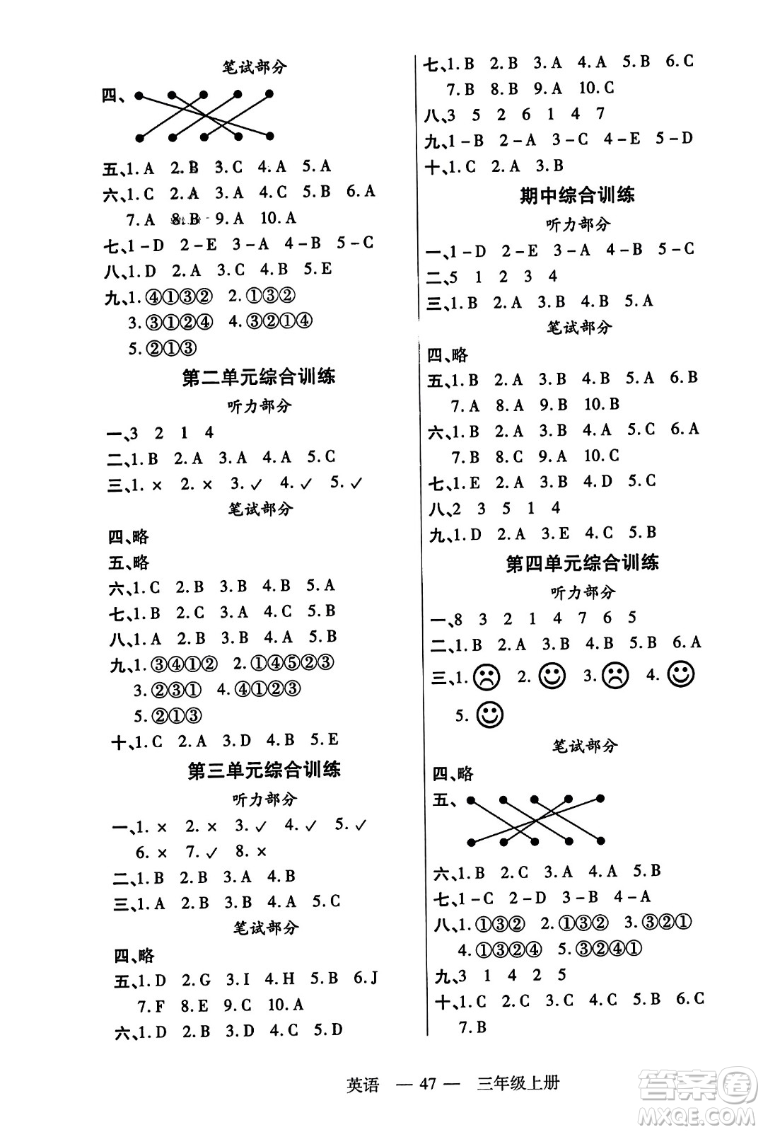 二十一世紀(jì)出版社2023年秋新課程新練習(xí)三年級(jí)英語上冊(cè)人教PEP版答案