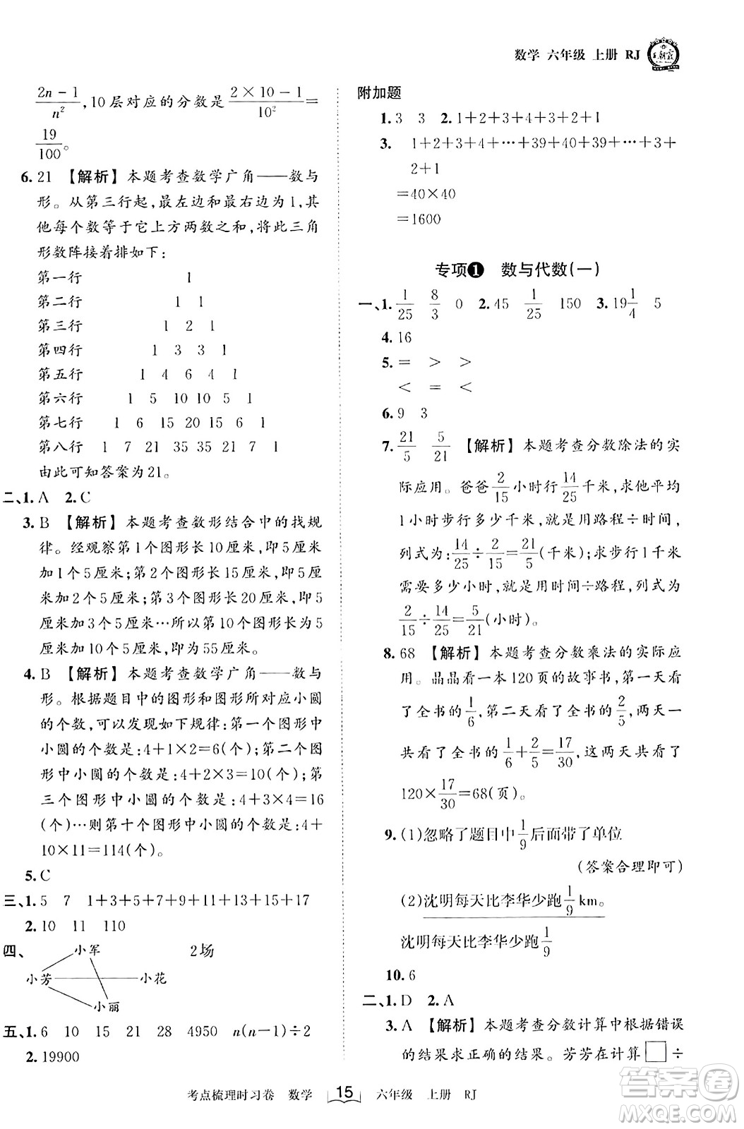 江西人民出版社2023年秋王朝霞考點(diǎn)梳理時(shí)習(xí)卷六年級數(shù)學(xué)上冊人教版答案