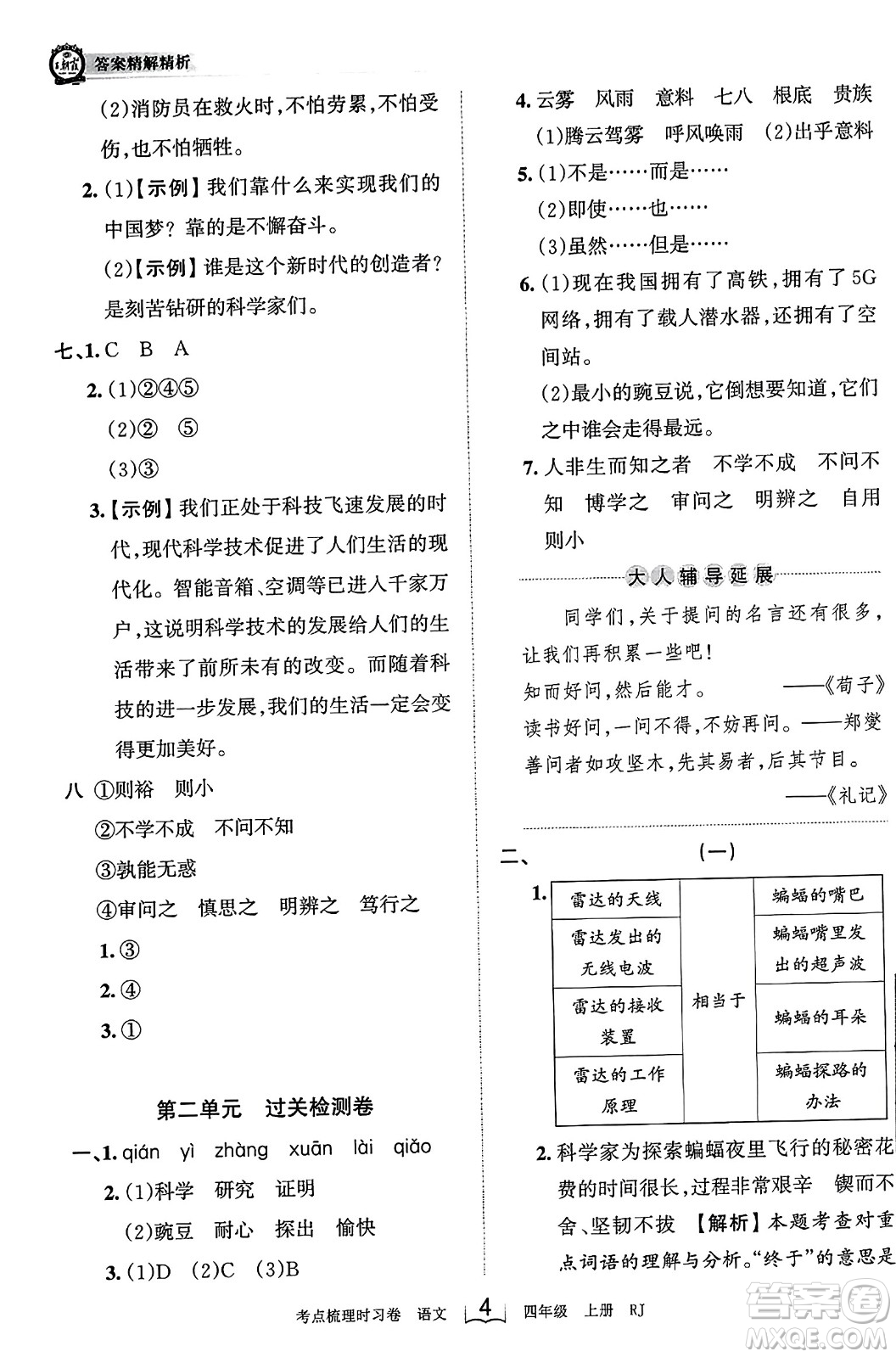 江西人民出版社2023年秋王朝霞考點梳理時習(xí)卷四年級語文上冊人教版答案
