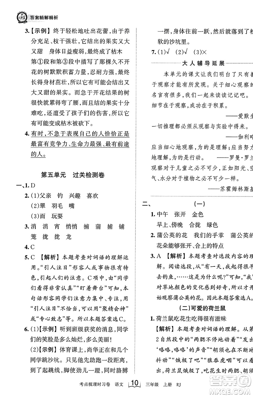 江西人民出版社2023年秋王朝霞考點(diǎn)梳理時(shí)習(xí)卷三年級(jí)語(yǔ)文上冊(cè)人教版答案