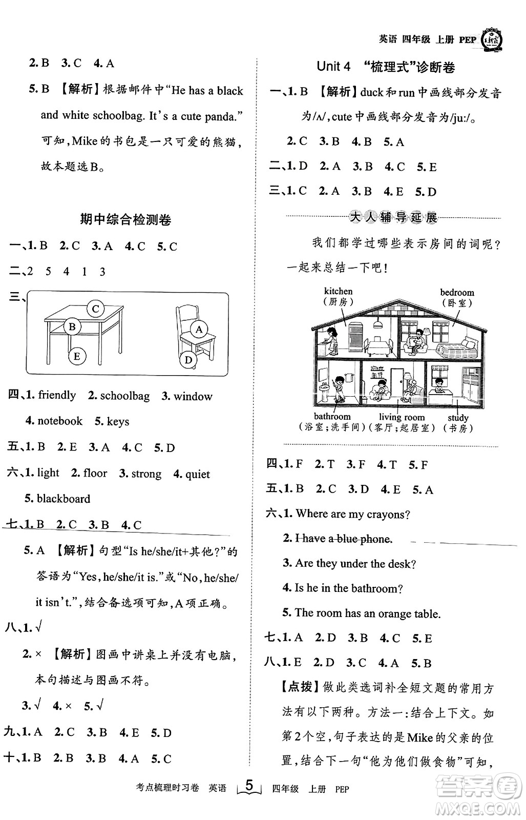 江西人民出版社2023年秋王朝霞考點梳理時習(xí)卷四年級英語上冊人教PEP版答案