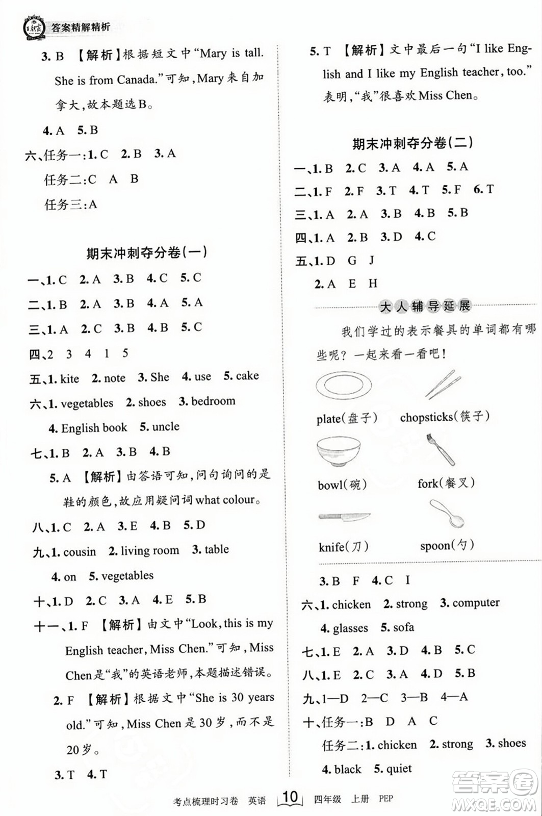 江西人民出版社2023年秋王朝霞考點梳理時習(xí)卷四年級英語上冊人教PEP版答案