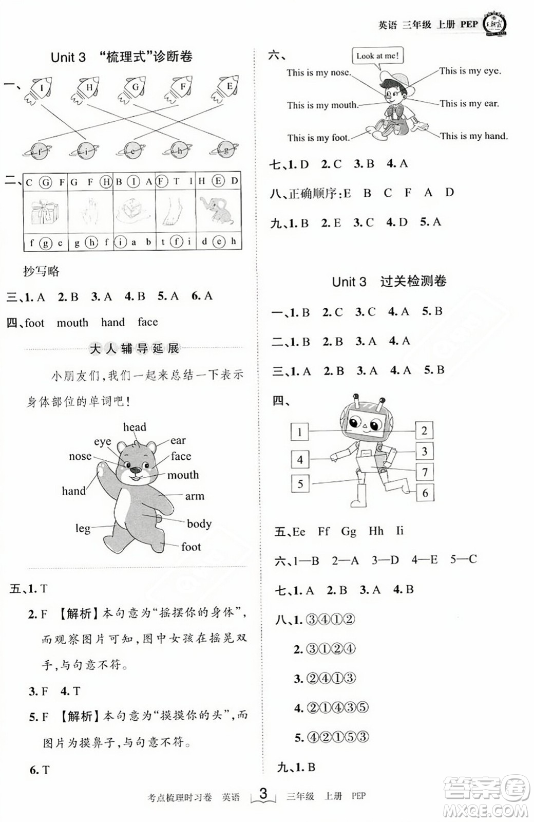 江西人民出版社2023年秋王朝霞考點(diǎn)梳理時(shí)習(xí)卷三年級(jí)英語(yǔ)上冊(cè)人教PEP版答案