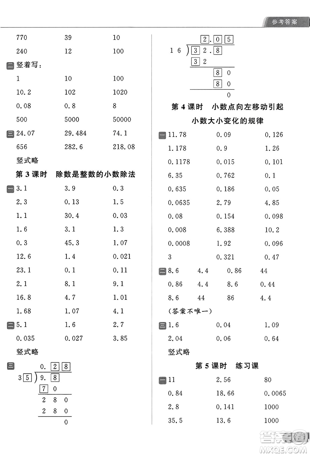 北京教育出版社2023年秋亮點(diǎn)給力計(jì)算天天練五年級(jí)數(shù)學(xué)上冊(cè)江蘇版答案