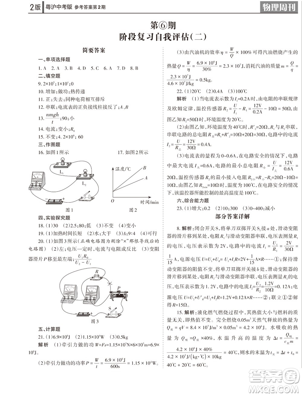 2023年秋學習方法報物理周刊九年級上冊粵滬版中考專版第2期參考答案
