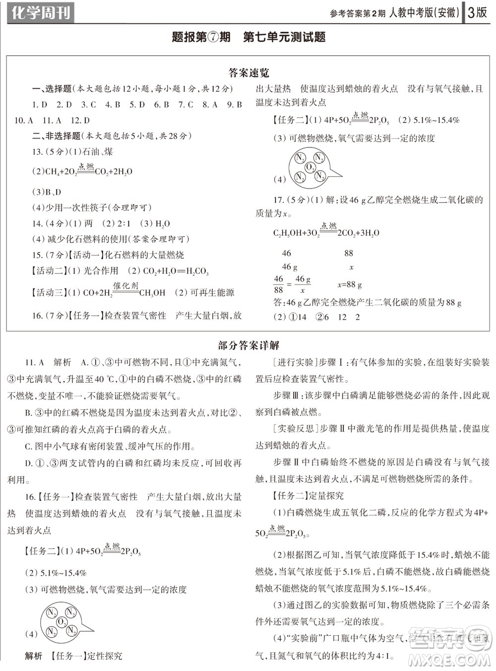 2023年秋學(xué)習(xí)方法報(bào)化學(xué)周刊九年級上冊人教中考版安徽專版第2期參考答案