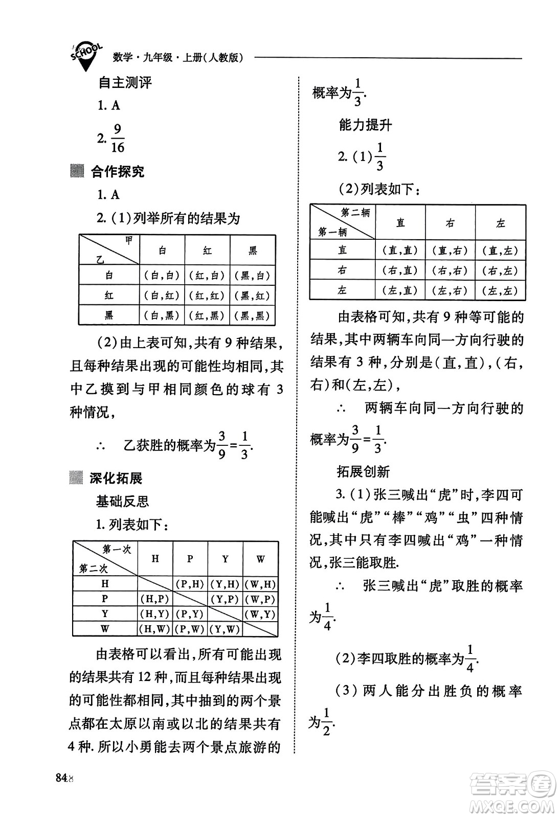 山西教育出版社2023年秋新課程問(wèn)題解決導(dǎo)學(xué)方案九年級(jí)數(shù)學(xué)上冊(cè)人教版答案