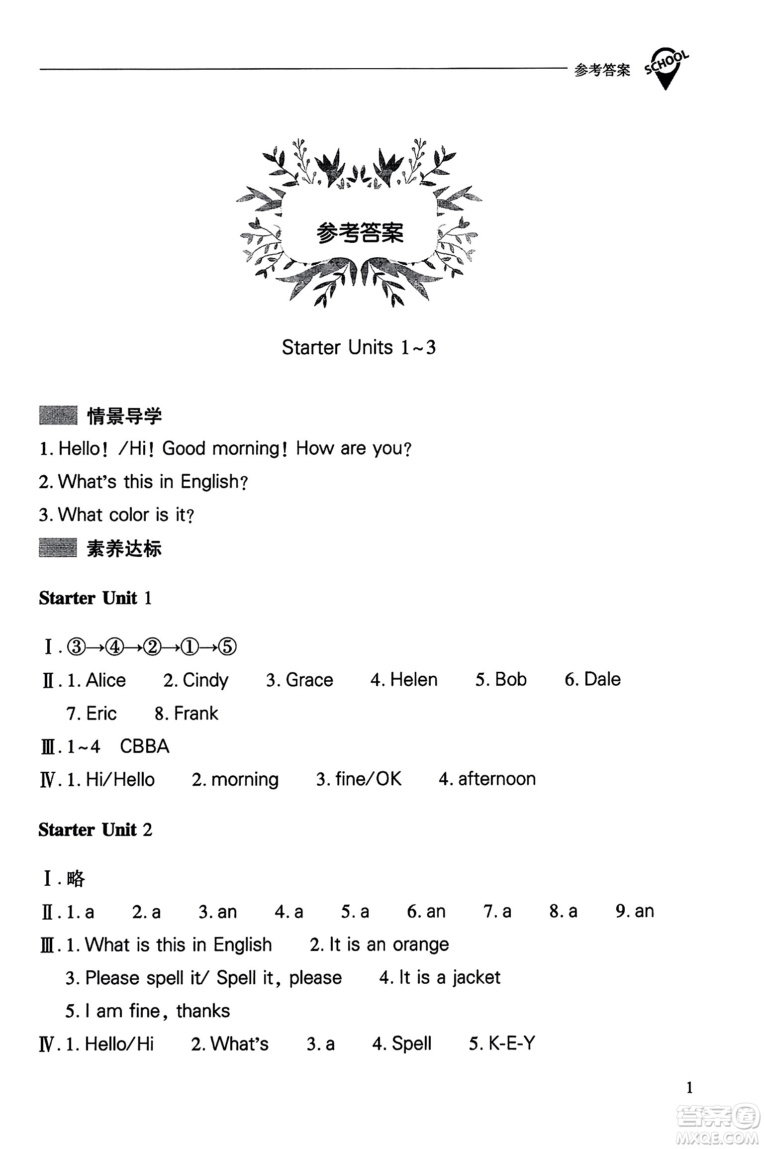 山西教育出版社2023年秋新課程問(wèn)題解決導(dǎo)學(xué)方案七年級(jí)英語(yǔ)上冊(cè)人教版答案