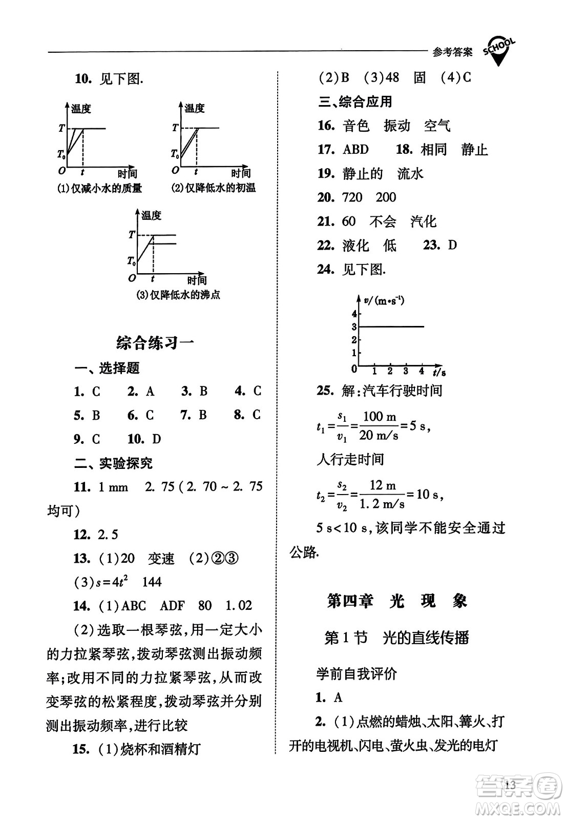 山西教育出版社2023年秋新課程問(wèn)題解決導(dǎo)學(xué)方案八年級(jí)物理上冊(cè)人教版答案