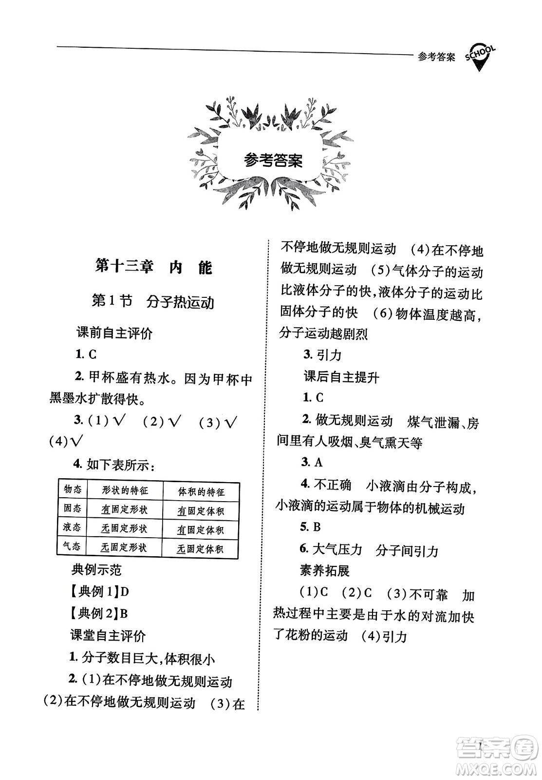 山西教育出版社2023年秋新課程問題解決導(dǎo)學(xué)方案九年級物理全一冊人教版答案