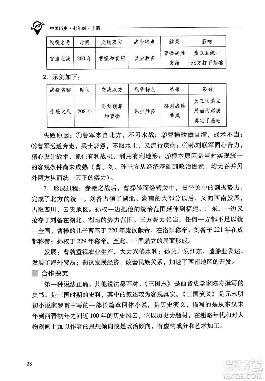 山西教育出版社2023年秋新課程問題解決導學方案七年級歷史上冊人教版答案