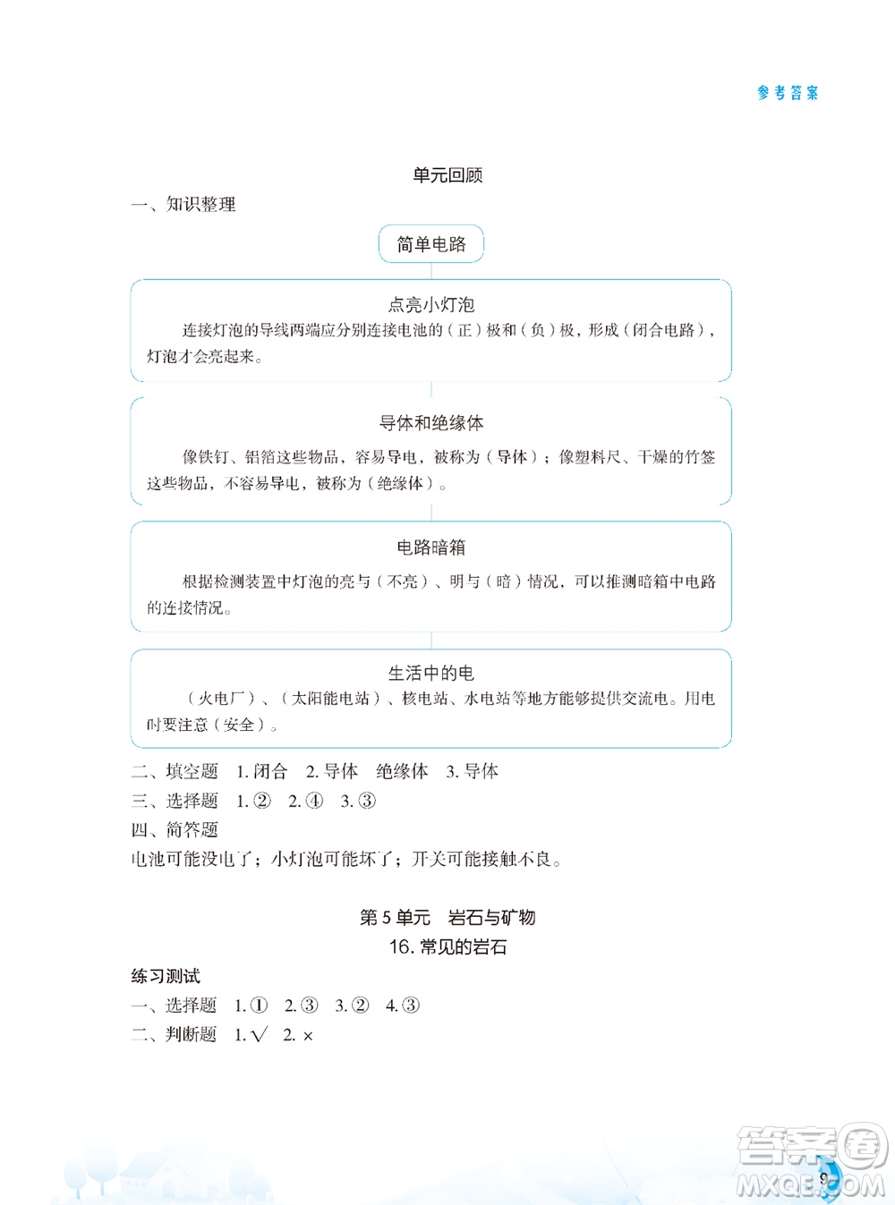 江蘇鳳凰教育出版社2023年秋小學(xué)科學(xué)實驗冊四年級上冊蘇教版雙色版參考答案