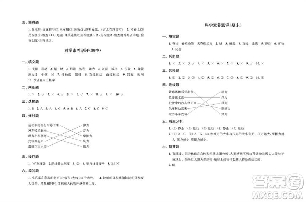 江蘇鳳凰教育出版社2023年秋小學(xué)科學(xué)實驗冊四年級上冊蘇教版雙色版參考答案