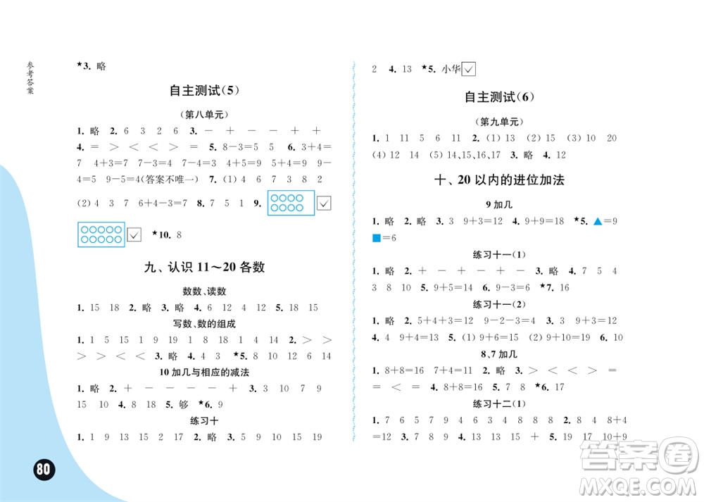 江蘇鳳凰教育出版社2023年秋練習(xí)與測試小學(xué)數(shù)學(xué)一年級上冊蘇教版雙色版C版參考答案