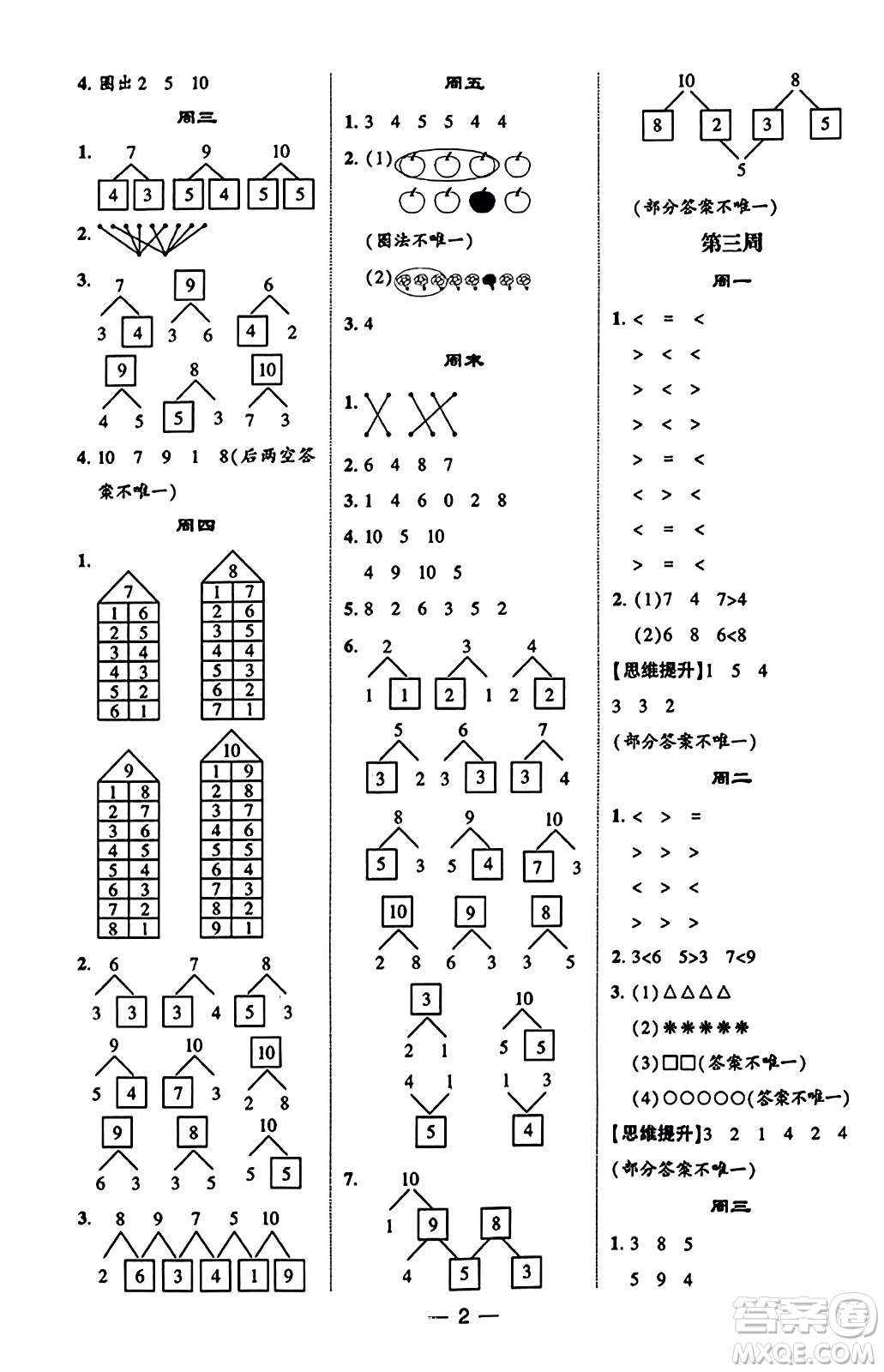 河海大學出版社2023年秋學霸計算達人一年級數(shù)學上冊青島版答案