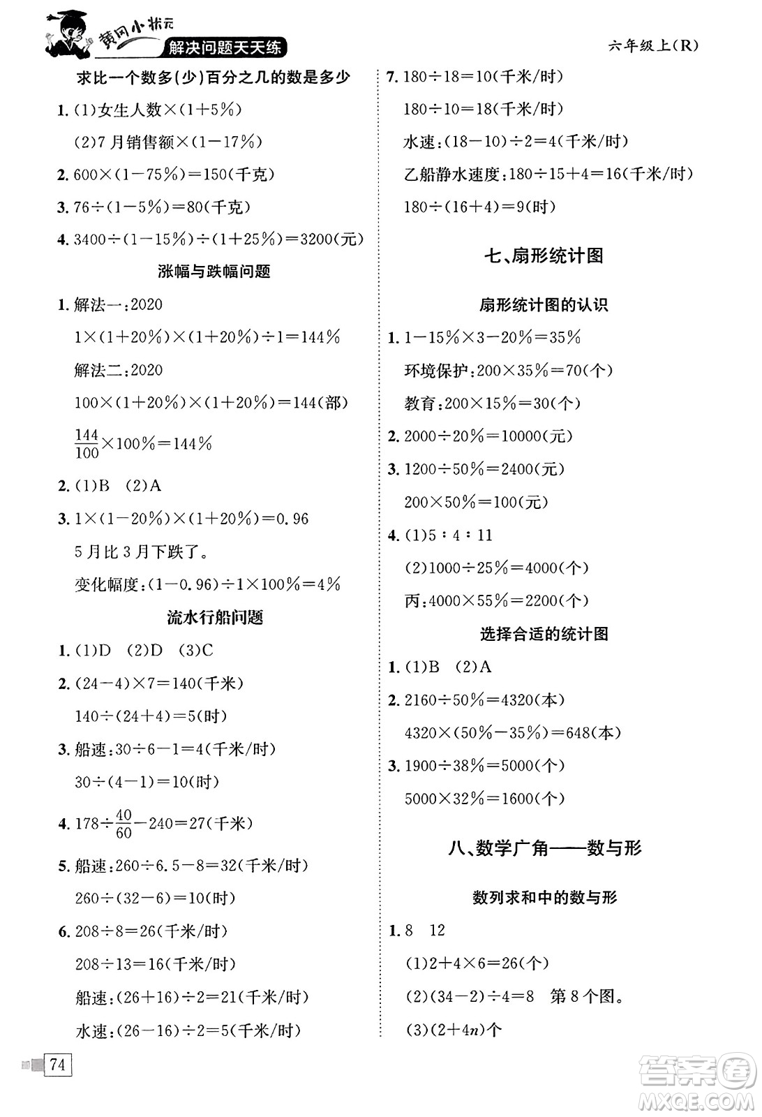 龍門書局2023年秋黃岡小狀元解決問題天天練六年級數(shù)學(xué)上冊人教版答案