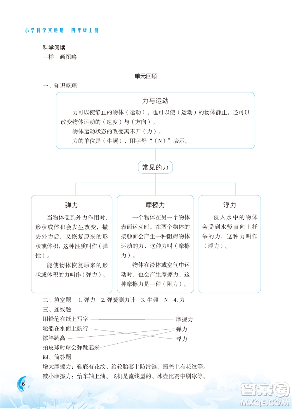 江蘇鳳凰教育出版社2023年小學(xué)科學(xué)實(shí)驗(yàn)冊(cè)四年級(jí)上冊(cè)蘇教版江蘇山西專版參考答案