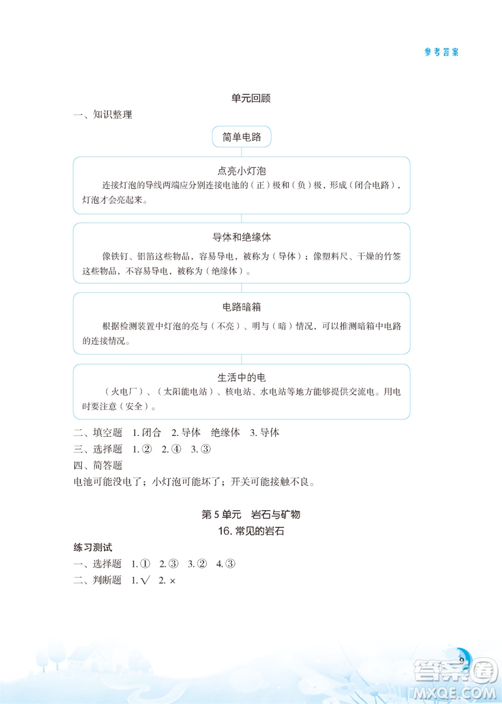 江蘇鳳凰教育出版社2023年小學(xué)科學(xué)實(shí)驗(yàn)冊(cè)四年級(jí)上冊(cè)蘇教版江蘇山西專版參考答案