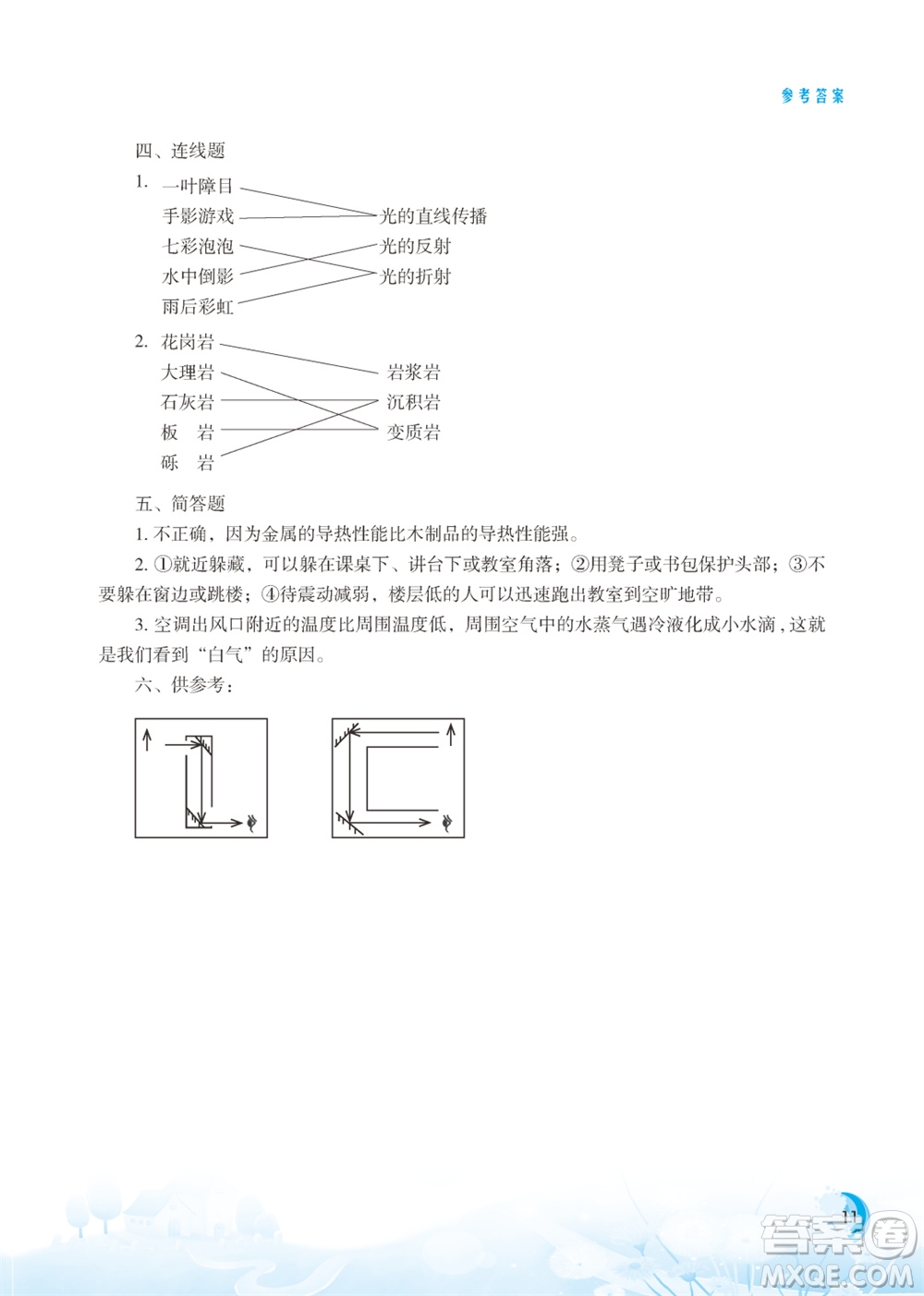 江蘇鳳凰教育出版社2023年小學(xué)科學(xué)實(shí)驗(yàn)冊(cè)五年級(jí)上冊(cè)蘇教版江蘇山西專版參考答案