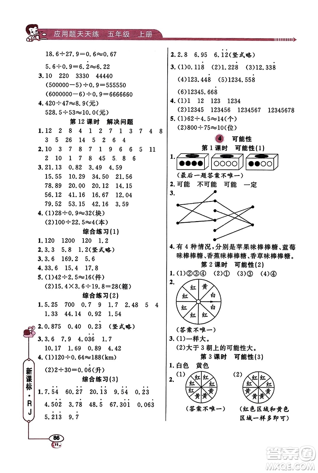 山東畫報出版社2023年秋應(yīng)用題天天練五年級數(shù)學(xué)上冊人教版答案