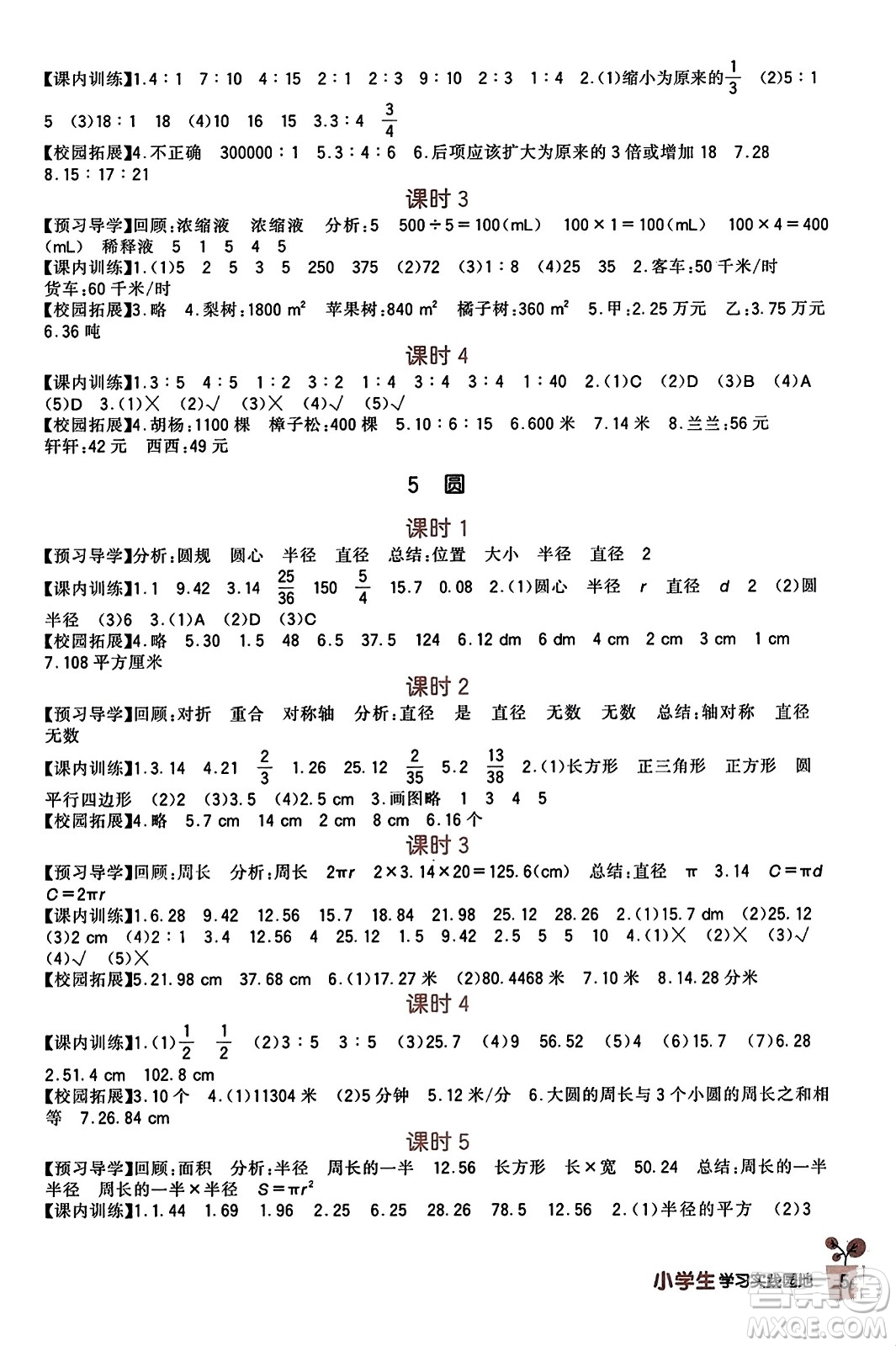 四川教育出版社2023年秋新課標(biāo)小學(xué)生學(xué)習(xí)實(shí)踐園地六年級(jí)數(shù)學(xué)上冊(cè)人教版答案