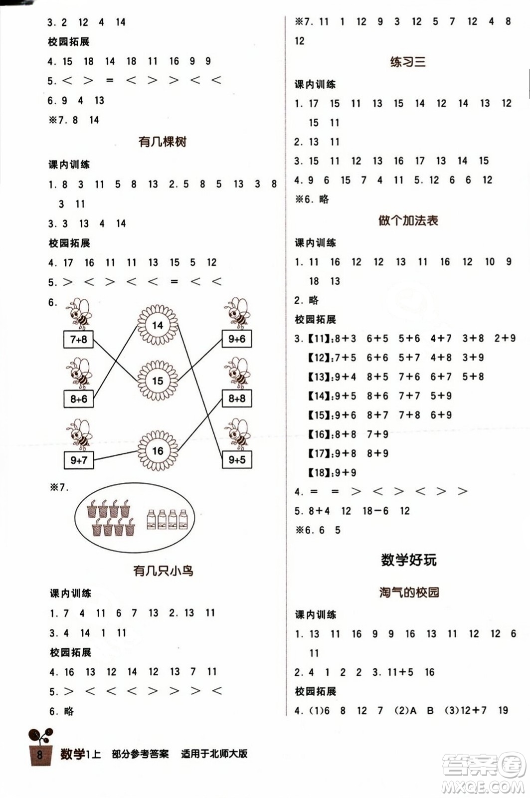 四川教育出版社2023年秋新課標(biāo)小學(xué)生學(xué)習(xí)實(shí)踐園地一年級(jí)數(shù)學(xué)上冊(cè)北師大版答案