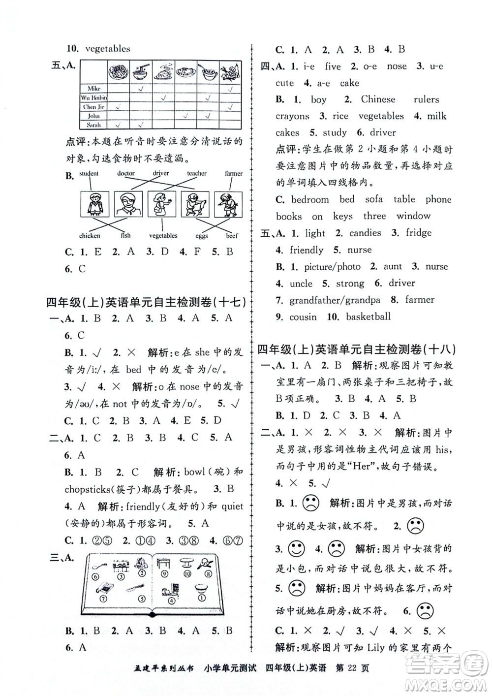 浙江工商大學(xué)出版社2023年秋孟建平小學(xué)單元測試英語四年級上冊人教版參考答案